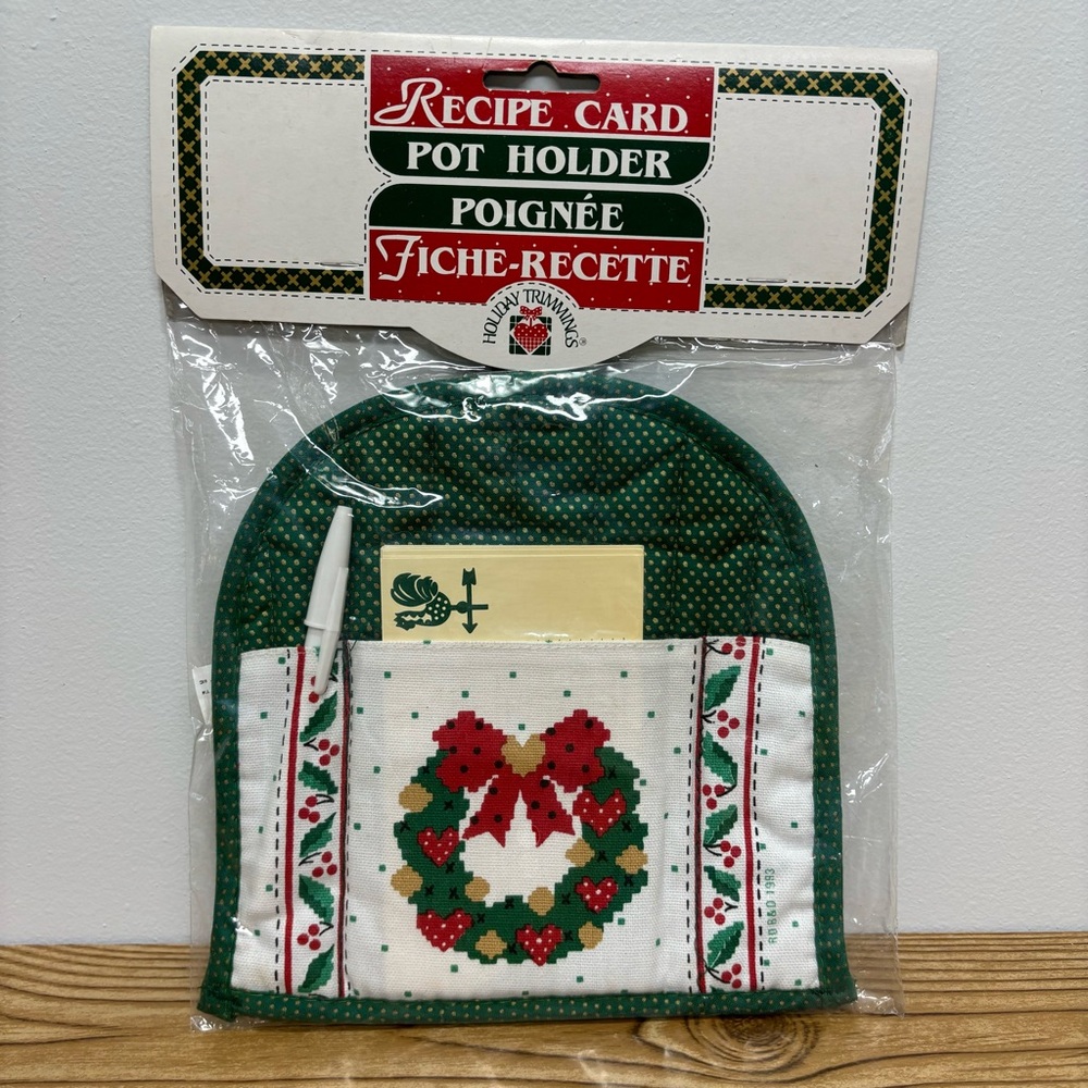 1993 Cambridge Holiday Christmas Wreath Recipe Card Pot Holder